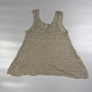 Pink Republic Tank Top Womens Large Beige Crochet Wide Strap V Neck Pullover